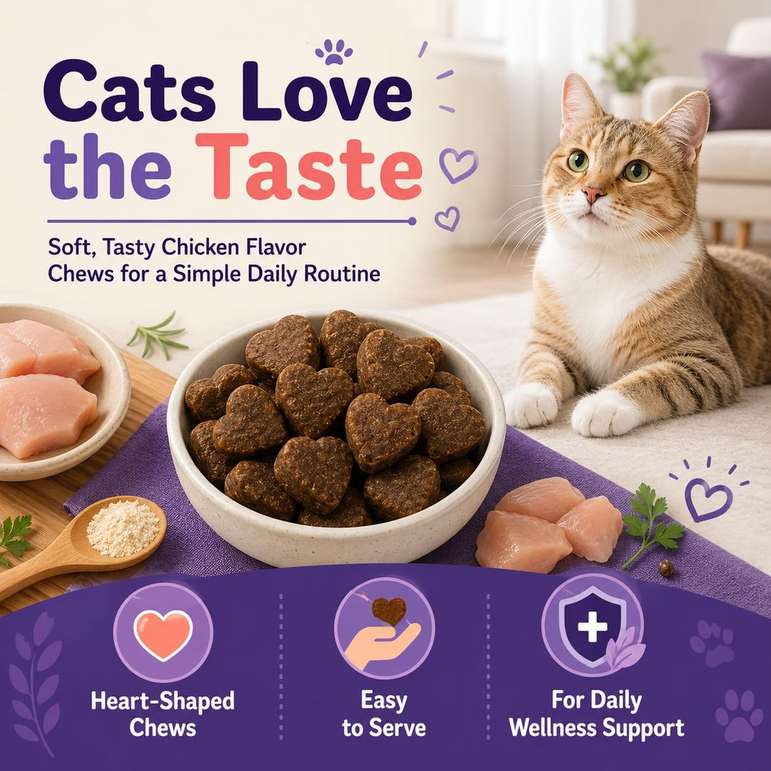 Immune & Eye Support Chews for Cats, Chicken Flavor