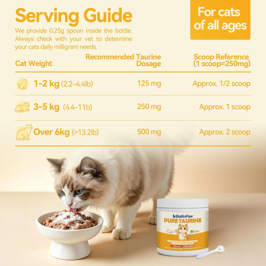 Pure Taurine for Cats Taurine Powder Supplement for Kitty Supports