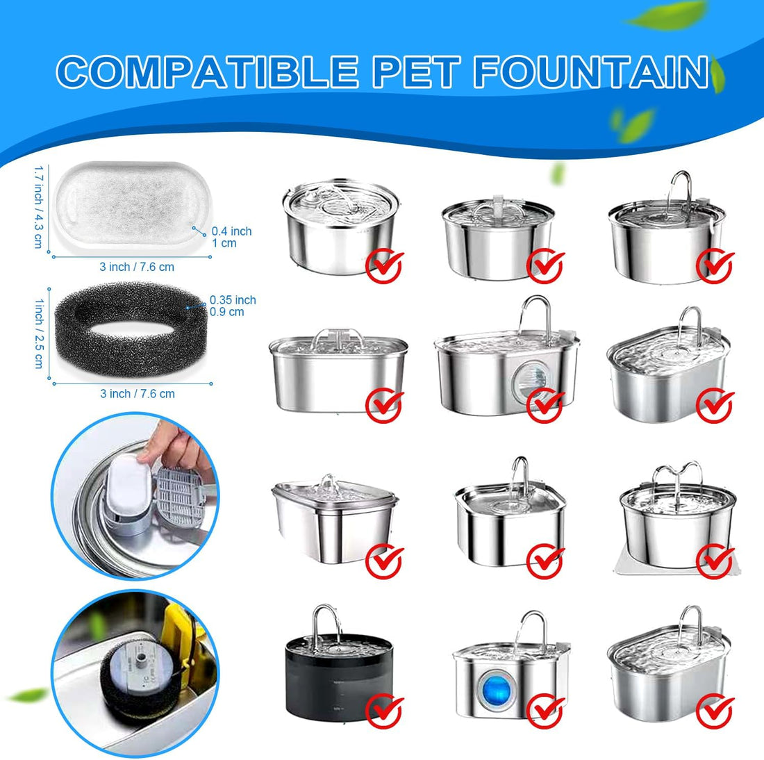 Cat Water Fountain Filters, 20Pack Cat Fountain Replacement Filters