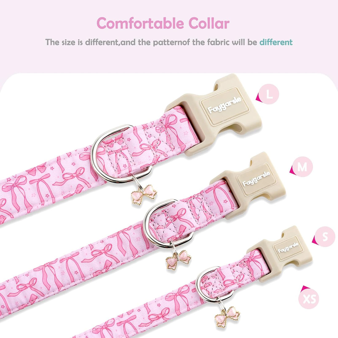 Faygarsle Cute Pink Bow Pattern Dog Collar for Summer Spring