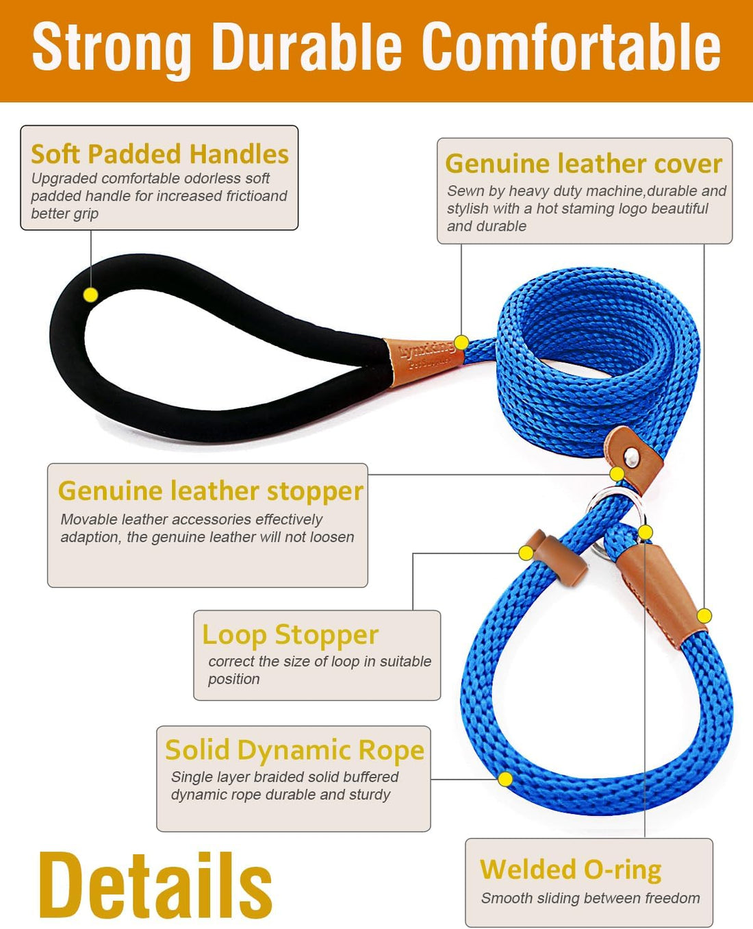 lynxking Dog Leash Slip Lead, Braided Padded Loop Leash 5ft 6ft 8ft