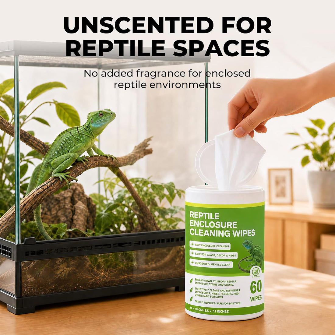 Reptile Enclosure Cleaning Wipes, Unscented Terrarium & Tank Cleaner