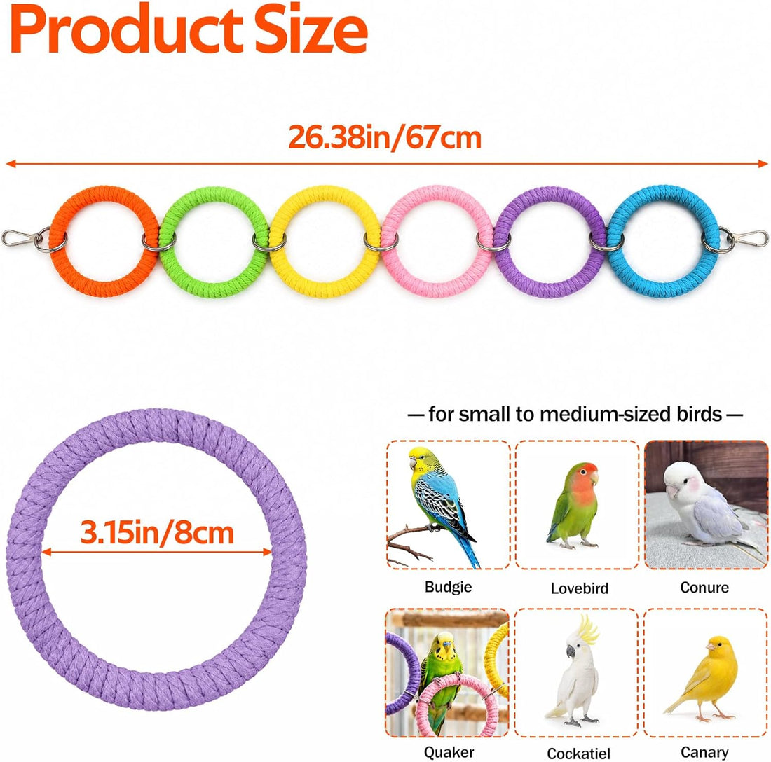 6-Ring Bird Swing Toy for Cage, Hanging Bird Rope Perch Toy