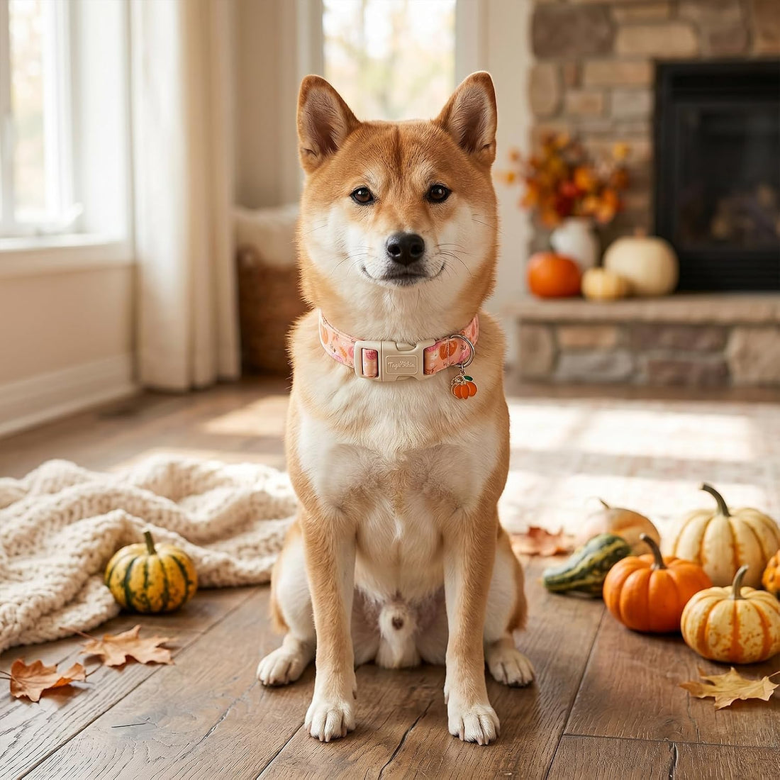Dog Collar with Orange and Blue Plaid-M