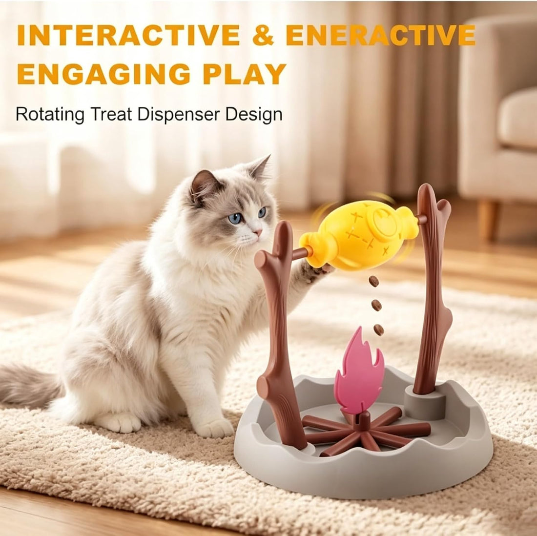 Cat Slow Feeder Puzzle Toy BBQ Campfire‑Grill Style Adjustable