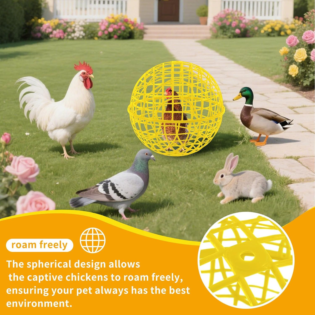 AceOrbit 3 Pack 18.9 Inch Yellow Plastic Chicken Ball Cages for Small