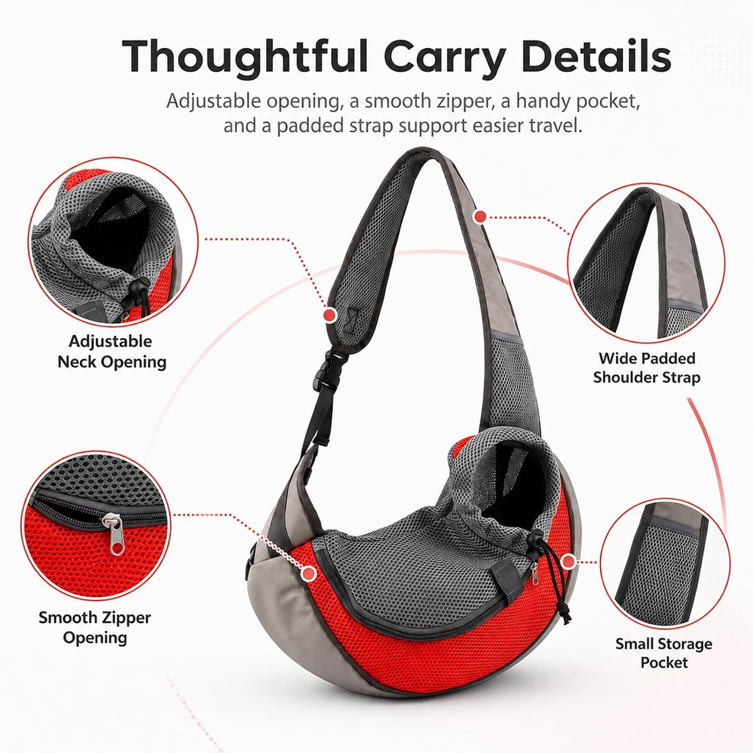 Pet Sling Carrier for Small Dogs Cats, Fits Pets Up to 5 lbs