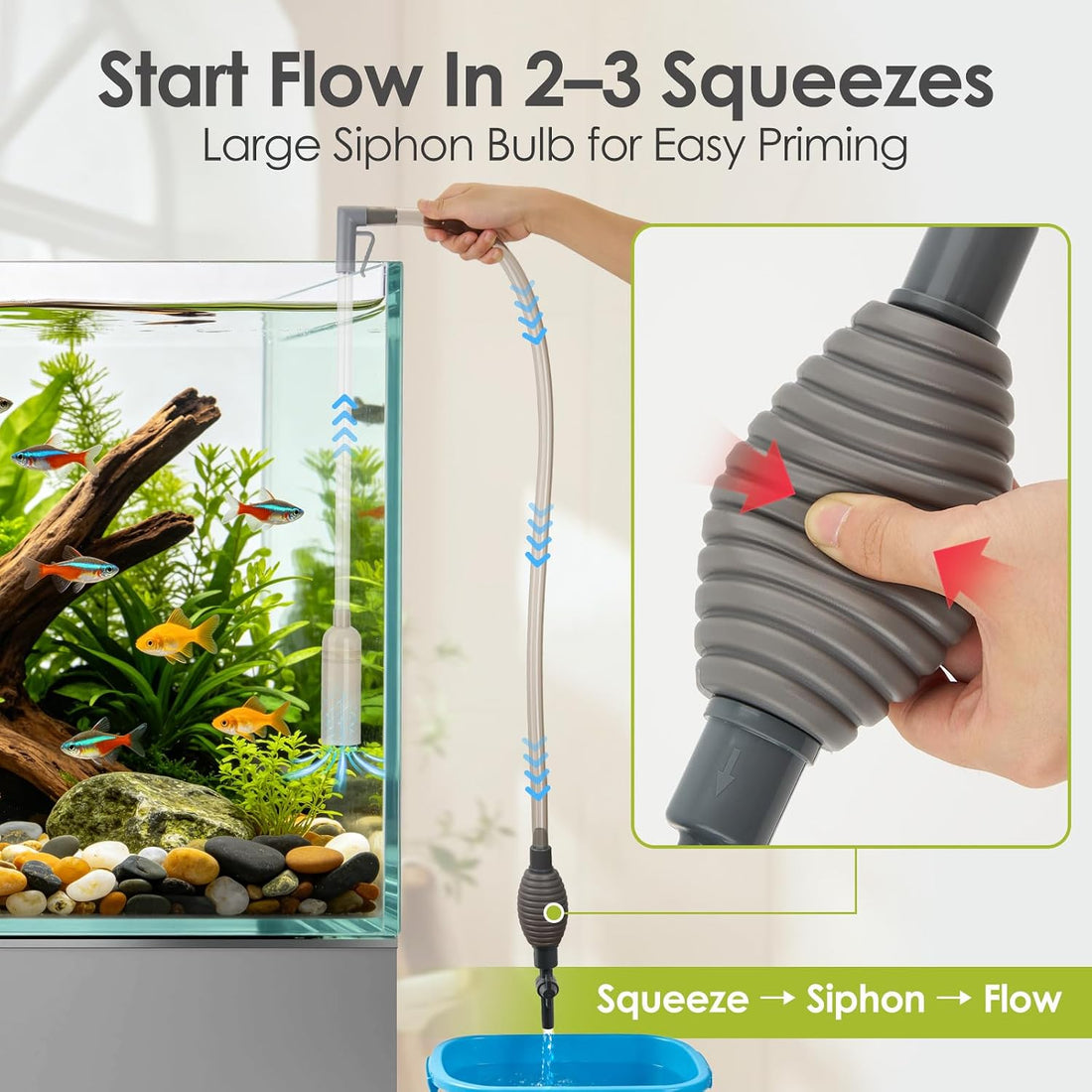 Aquarium Gravel Cleaner Manual Fish Tank Siphon & Water Changer