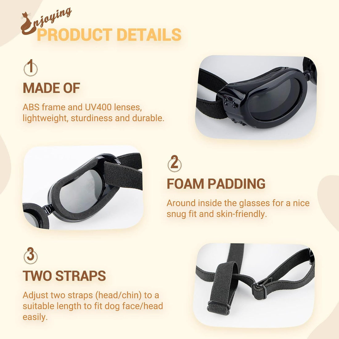 Enjoying Dog Goggles Small Breed, Dog Sunglasses UV Protection