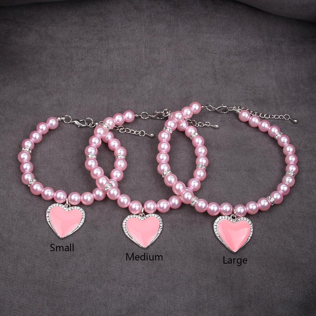 XKSRWE Dog Cat Pearls Necklace Collar with Rhinestones Heart Charm