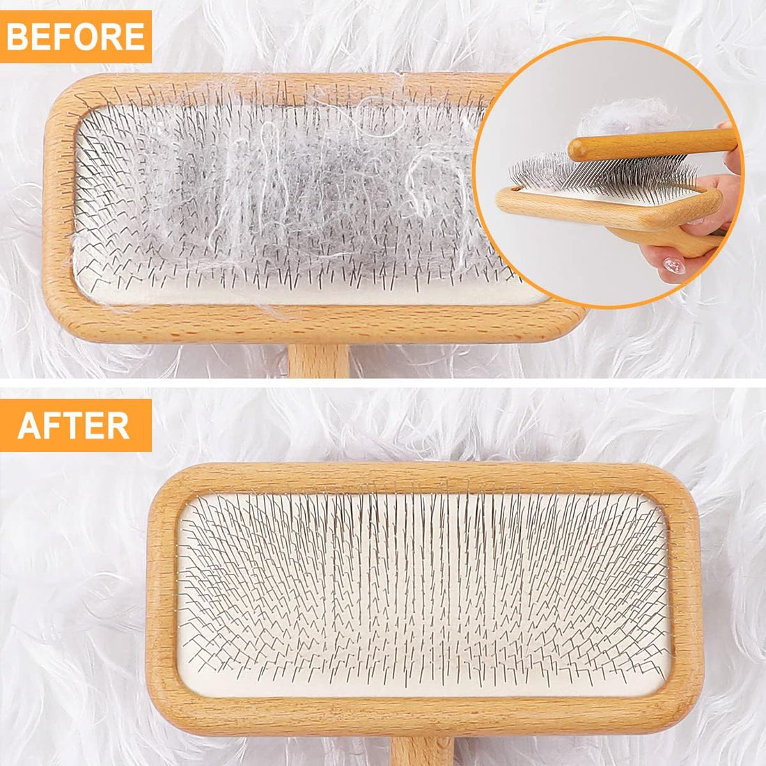 Carpet Rake Sheepskin Wool Brush and Cleaner Comb, Wood, 2PCS