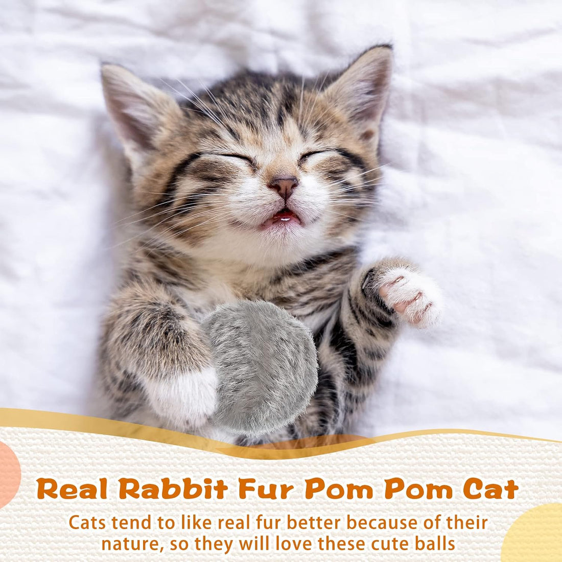LEIFIDE 12 Pieces Real Rabbit Fur Pom Pom Kitty Cat Toy Fluffy Cat