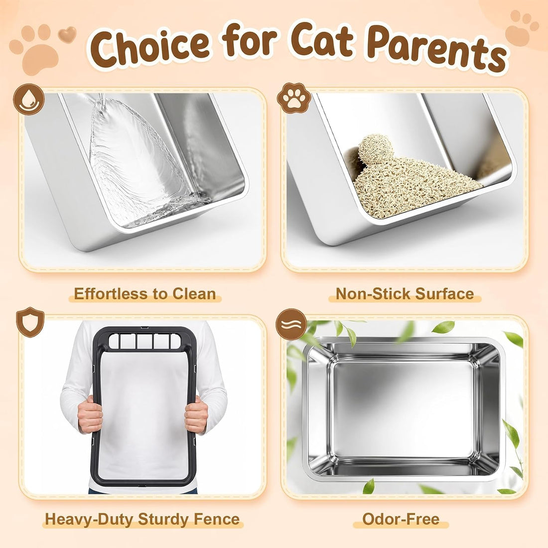 Jotesnew Small Stainless Steel Cat Litter Box with Scoop