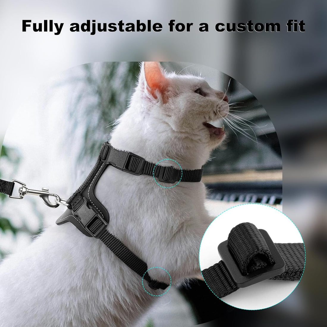 Plutus Pet Adjustable Cat Harness and Leash Set, with Leather Trim