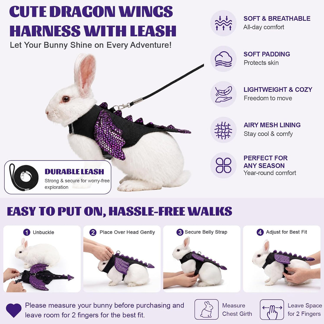 Dragon Halloween Costume for Rabbits with Leash, Bunny Vest