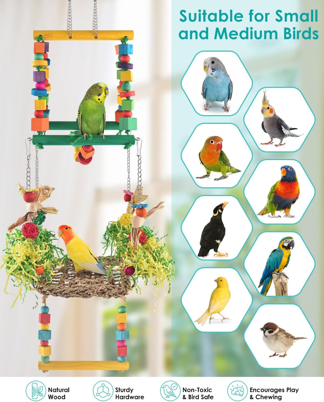 DBNESS Bird Hammock Toys Parakeet Perches Swing