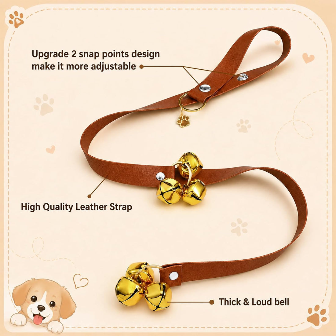 Thinkday 2 Pcs Leather Potty Training Bells for Dogs to Go Outside