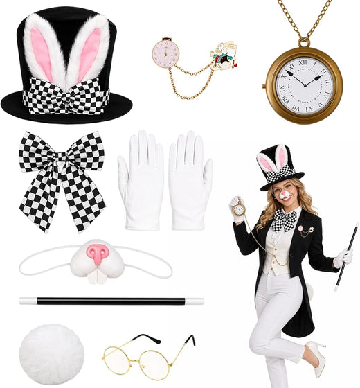 9PCS White Rabbit Costume, Halloween Costumes, Party Dress Up