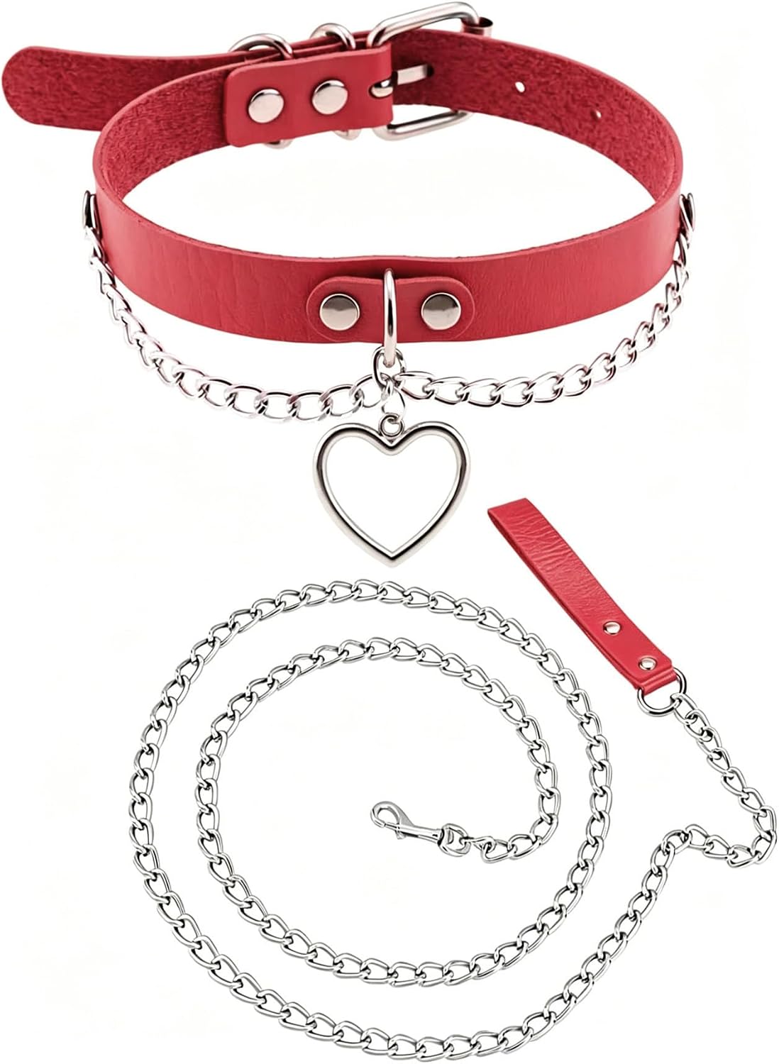 Long Chain Leash with Red PU Handle