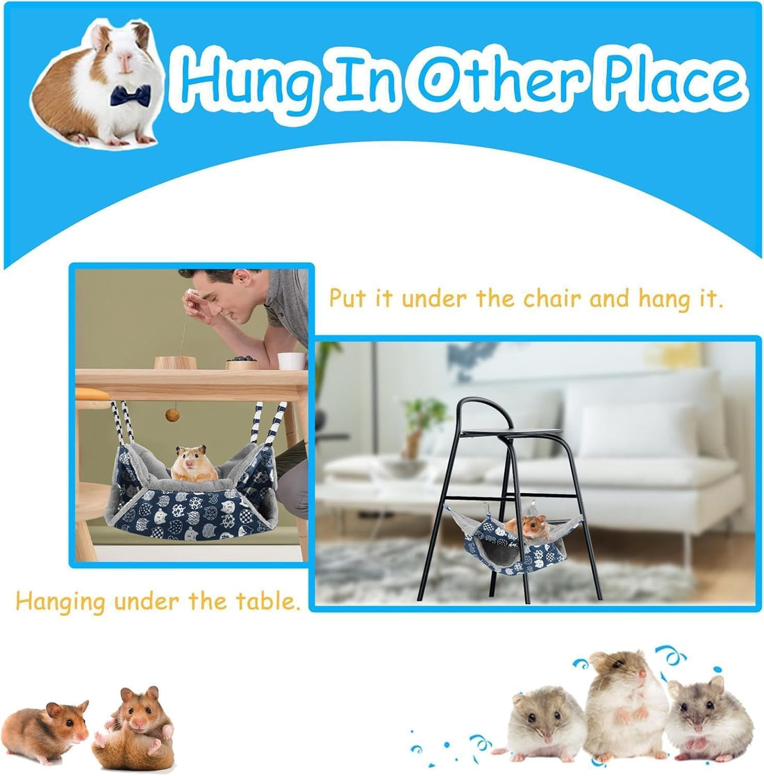 2 Layers Pet Rat Hammock, Double Sided Warm Flece & Linen Hammock