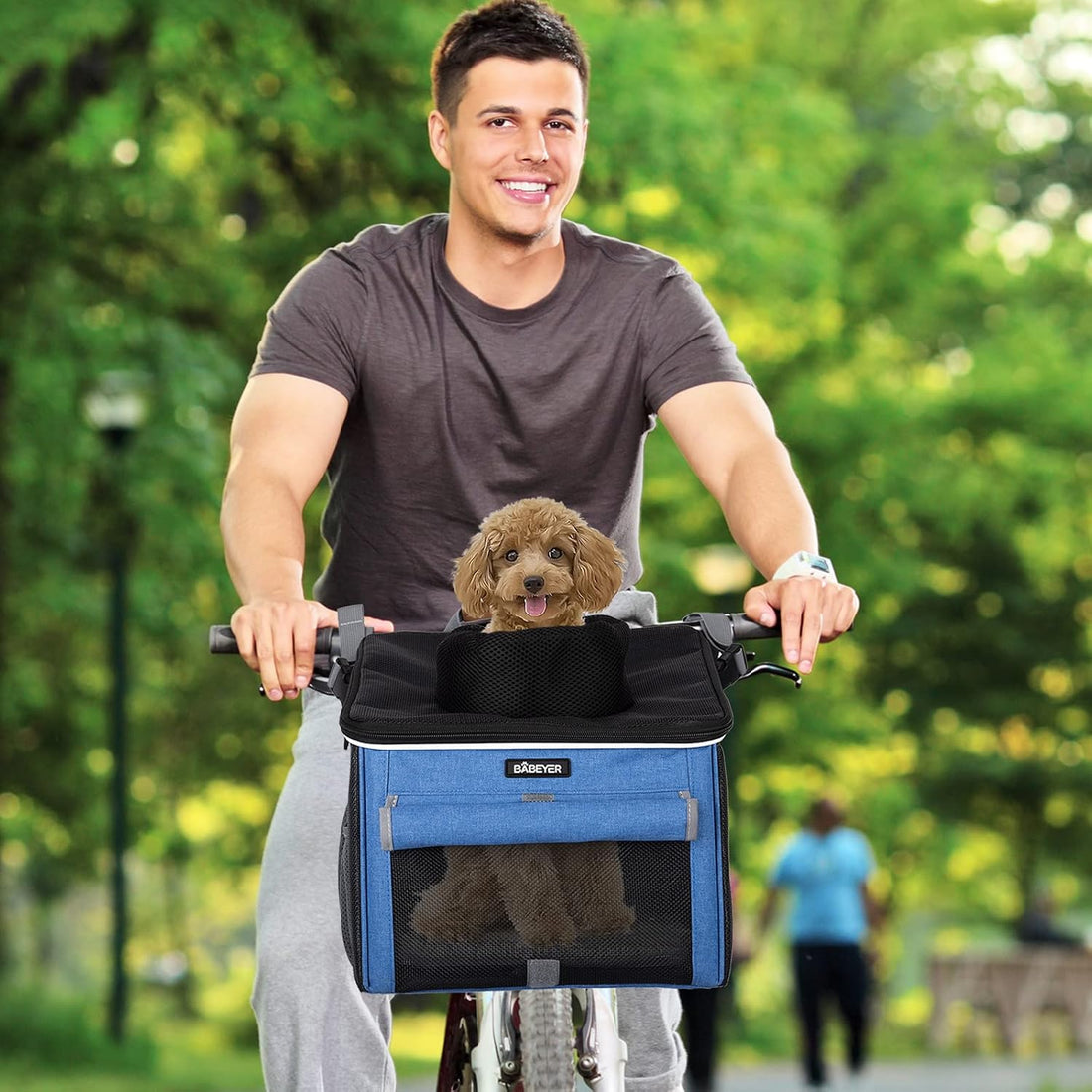 Dog Bike Basket, Soft-Sided Pet Bike Carrier with 4 Mesh Windows