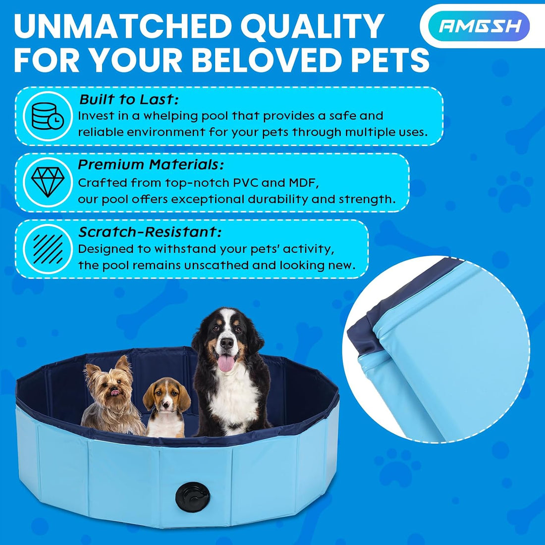 Large Foldable Dog Swimming Pool Pool, 47.2" x 11.8", Whelping Box