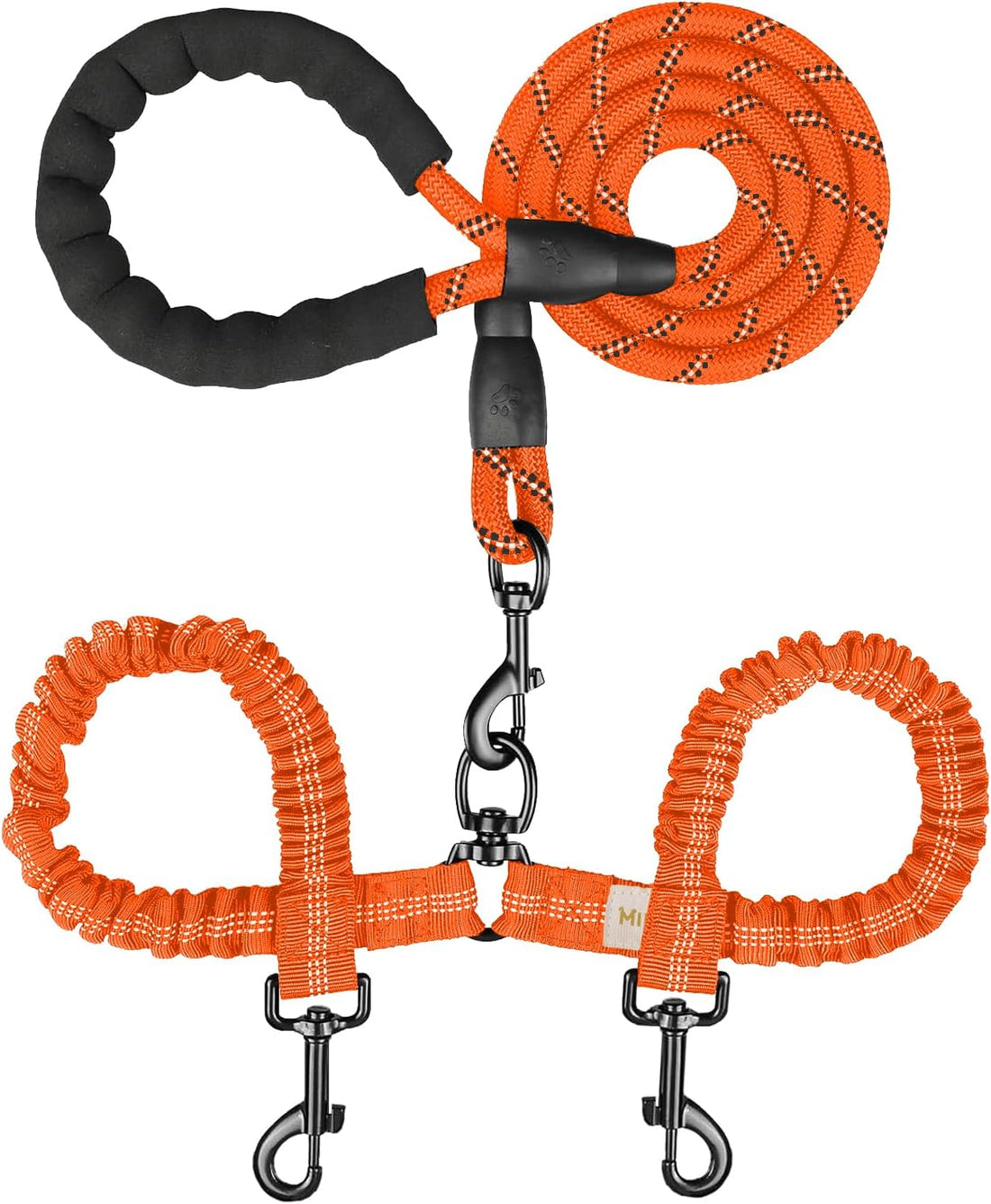 MingXpets Double Dog Leash,360° Swivel Tangle Free Bungee Walking