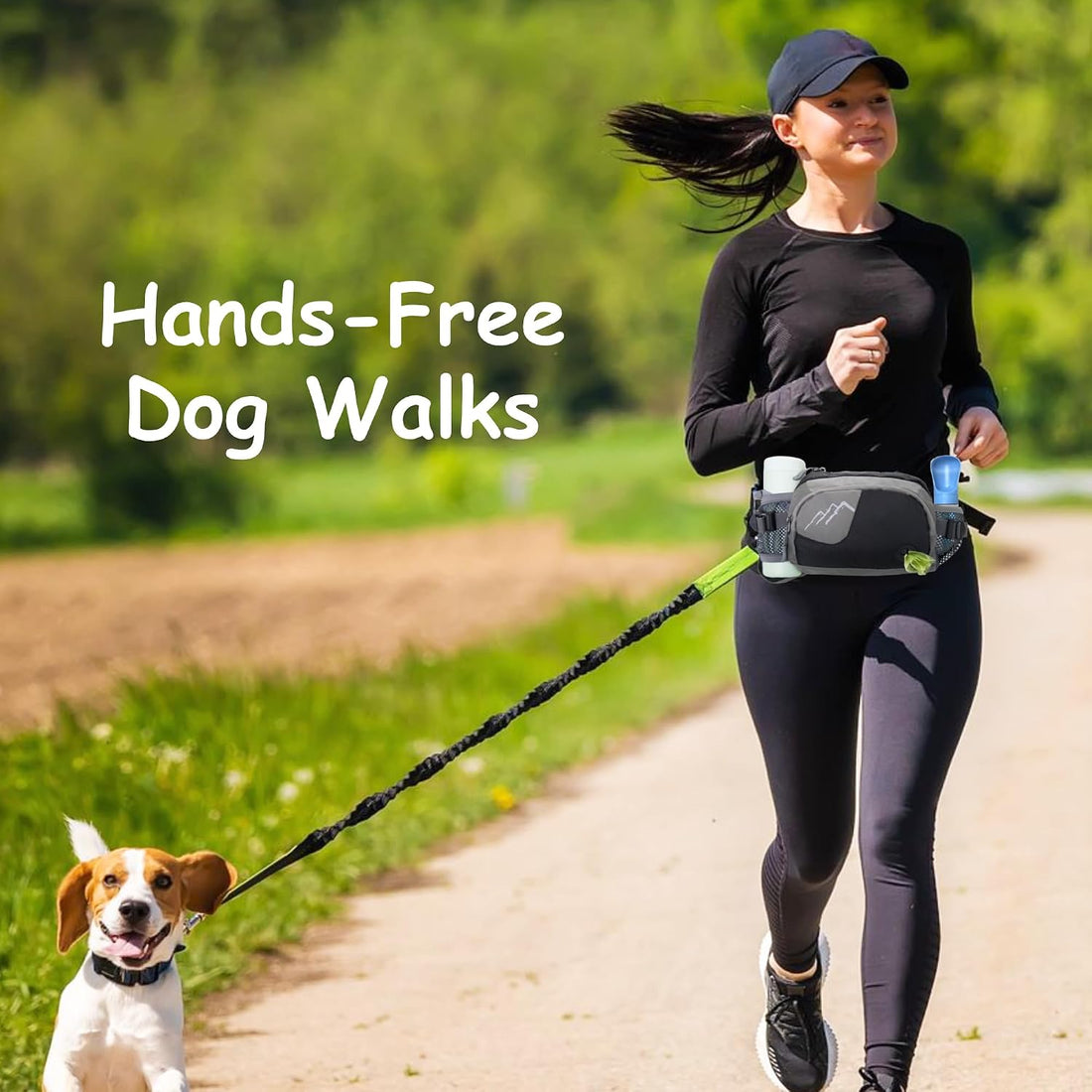 Dog Walking Fanny Pack with Removable Treat Pouch & 2 Retractable