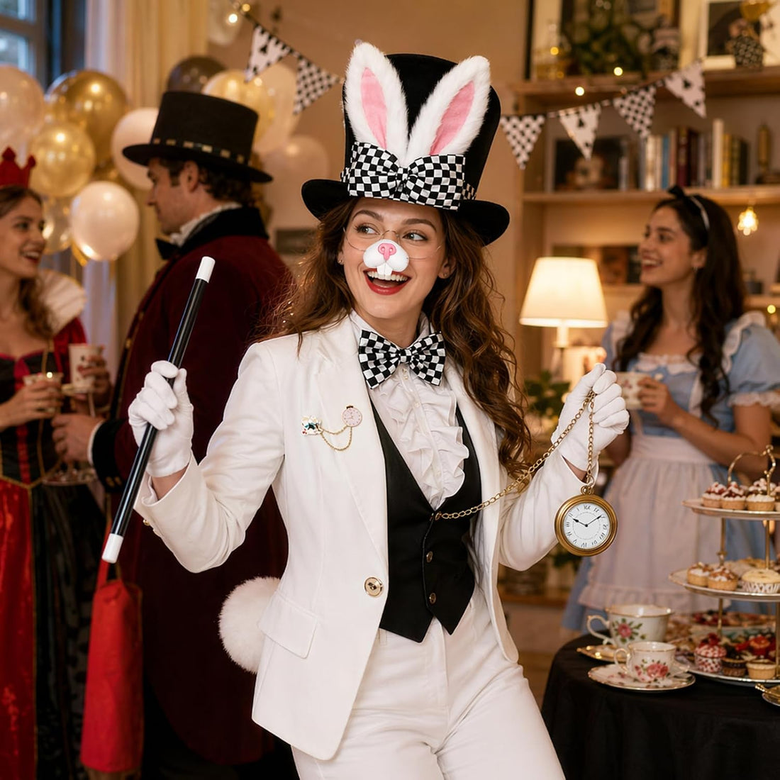 9PCS White Rabbit Costume, Halloween Costumes, Party Dress Up