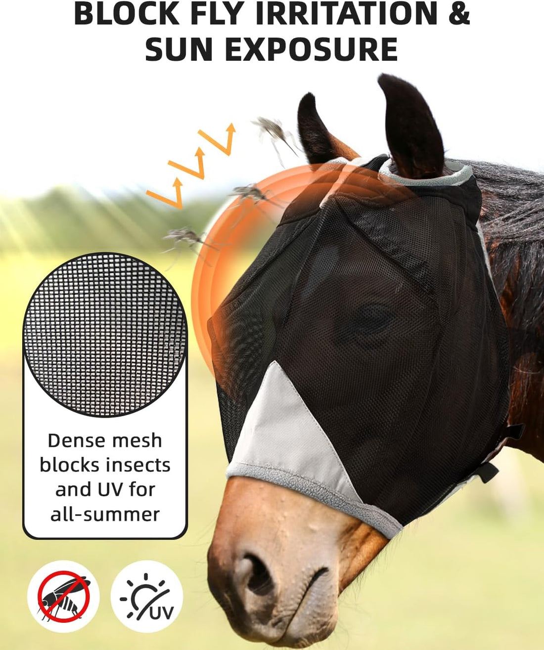 Hilltown Durable Fly Mask for Horses Without Ears - Full, Blue
