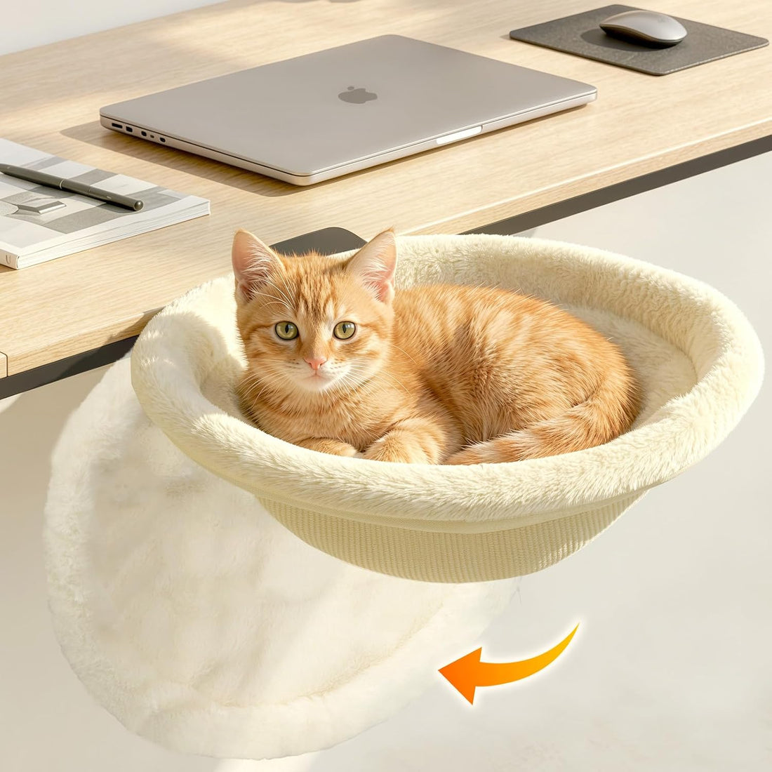 Pawaboo Cat Desk Bed, One-Click Foldable Sunken Cats Hammock up