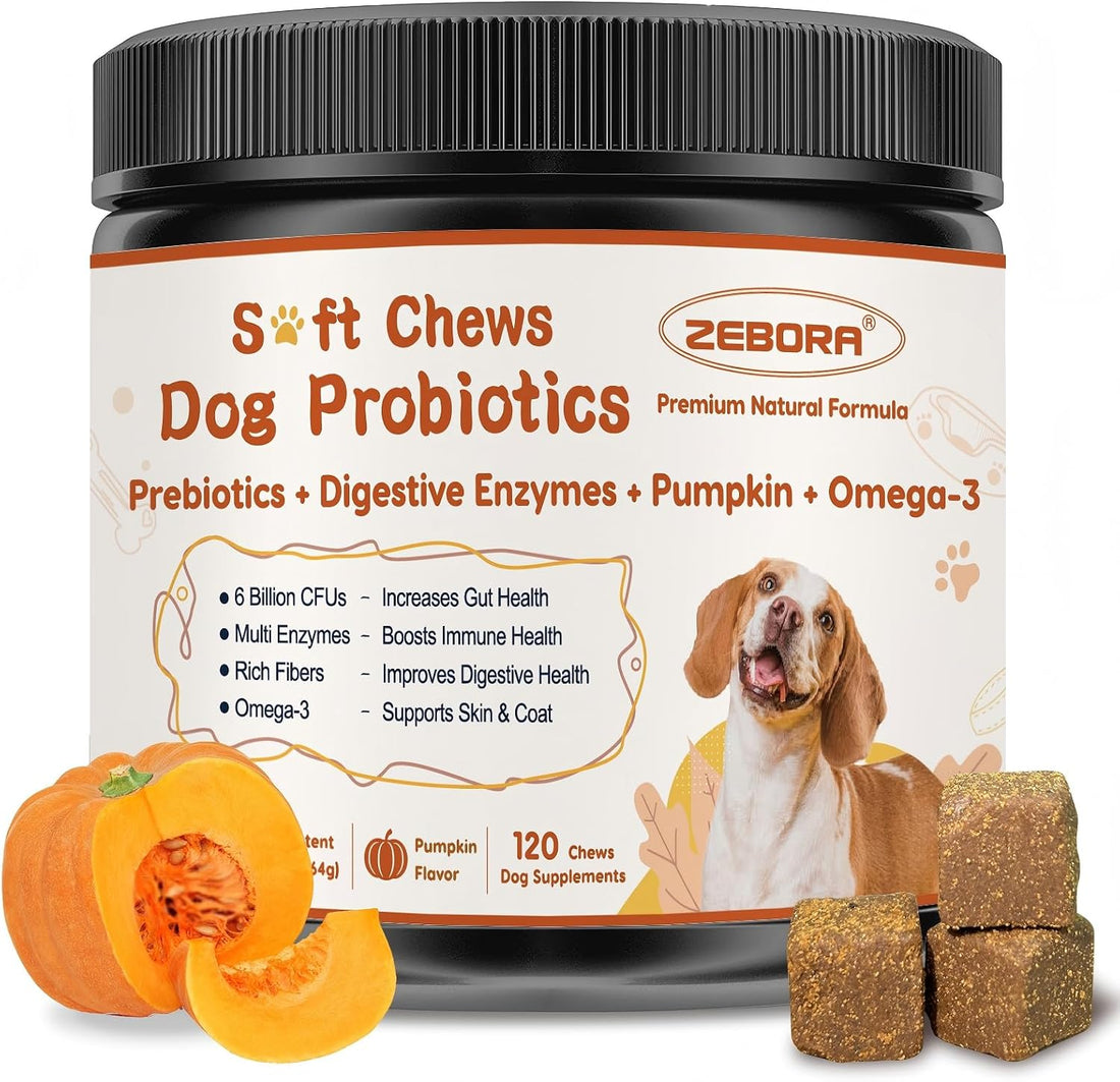 ZEBORA Probiotics for Dogs, Digestive Health, Pumpkin, 120 Soft Chews