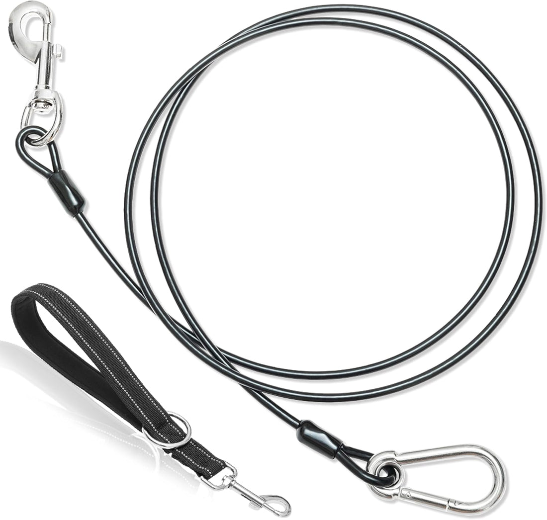 PAWNISAW Chew Proof Dog Leash, 5 FT Dog Tie Out Cable Lead with Handle