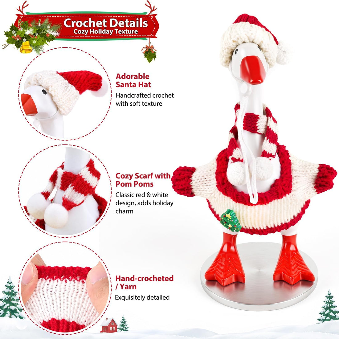 Christmas Desk Goose Outfits 7 Inch, 2 Crochet Sweater Sets