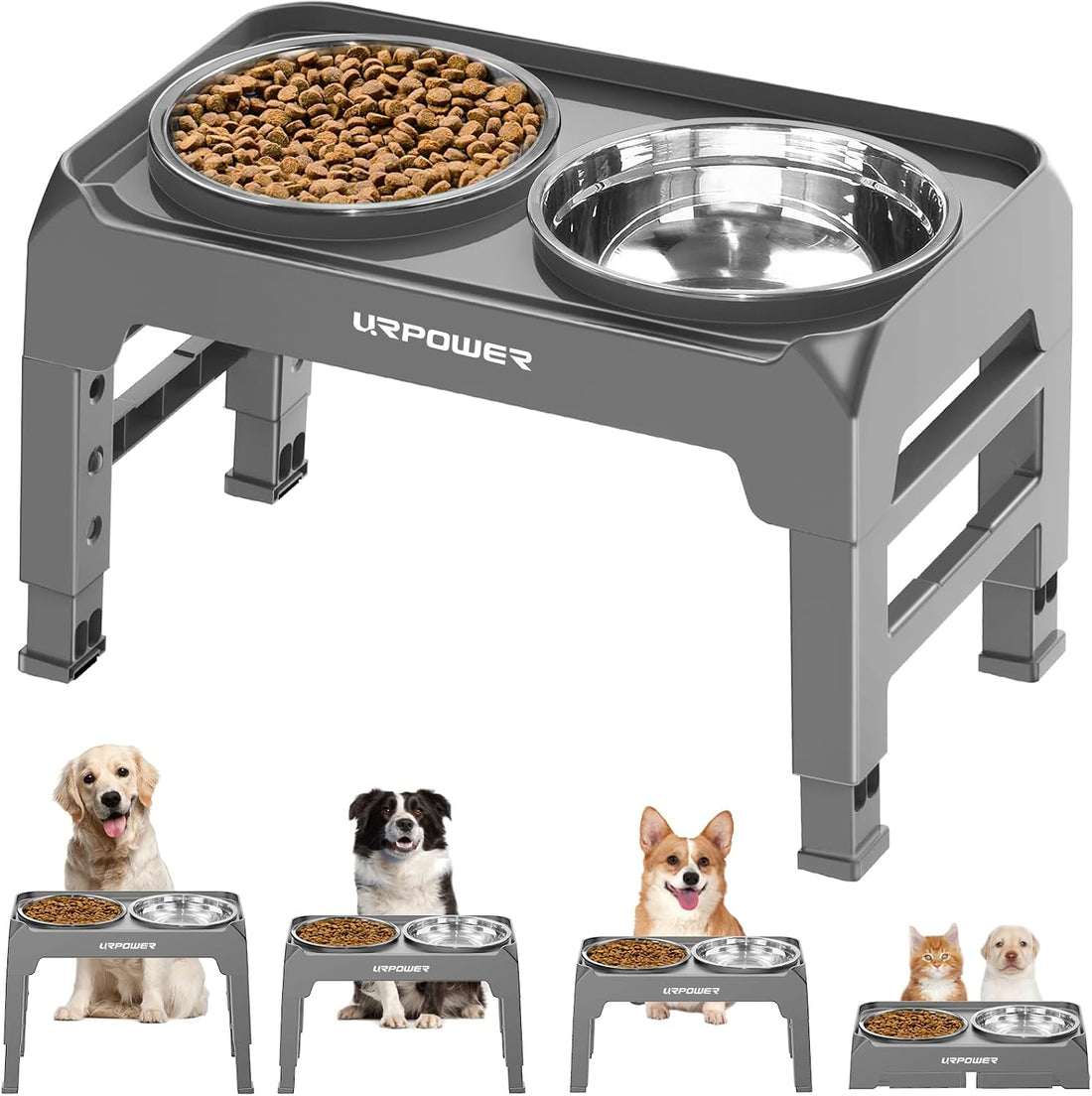 URPOWER Raised Dog Bowls 4 Height Adjustable Elevated Bowl Stand