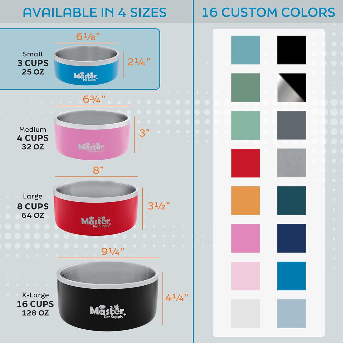 Master Pet Supply Stainless Steel Dog Bowls - 25 oz, Heavy Duty