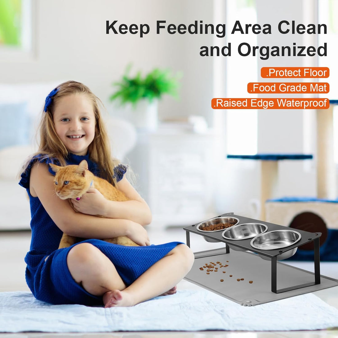 Elevated Cat Bowls with Food Mat