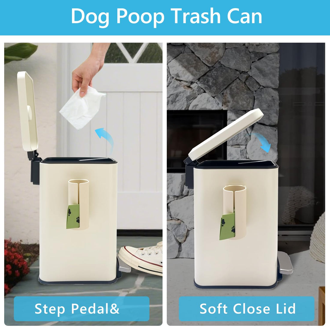 Dog Poop Trash Can Outside with Magnetic Bag Dispenser-Metal Dog