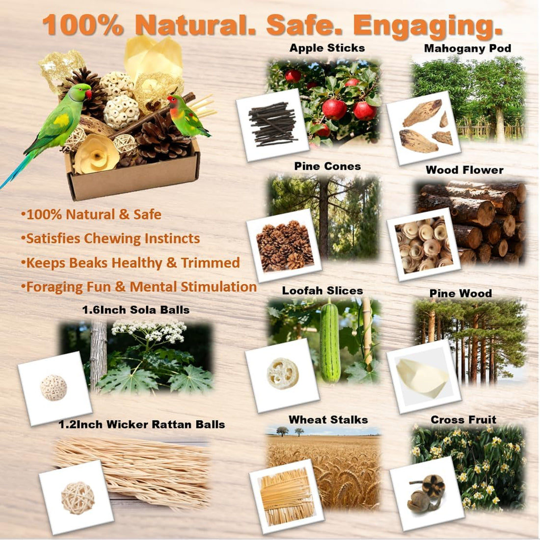 Bird Pet Toys - Lotus Pod Foraging Box, 10 Natural Ingredients