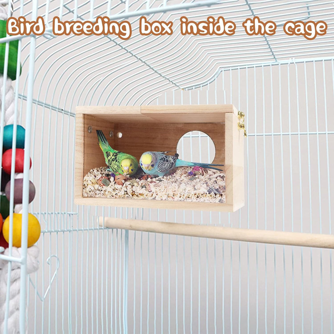 Parakeet Nesting Box,Wooden Parrot Nest Breeding Box with Perch(S)