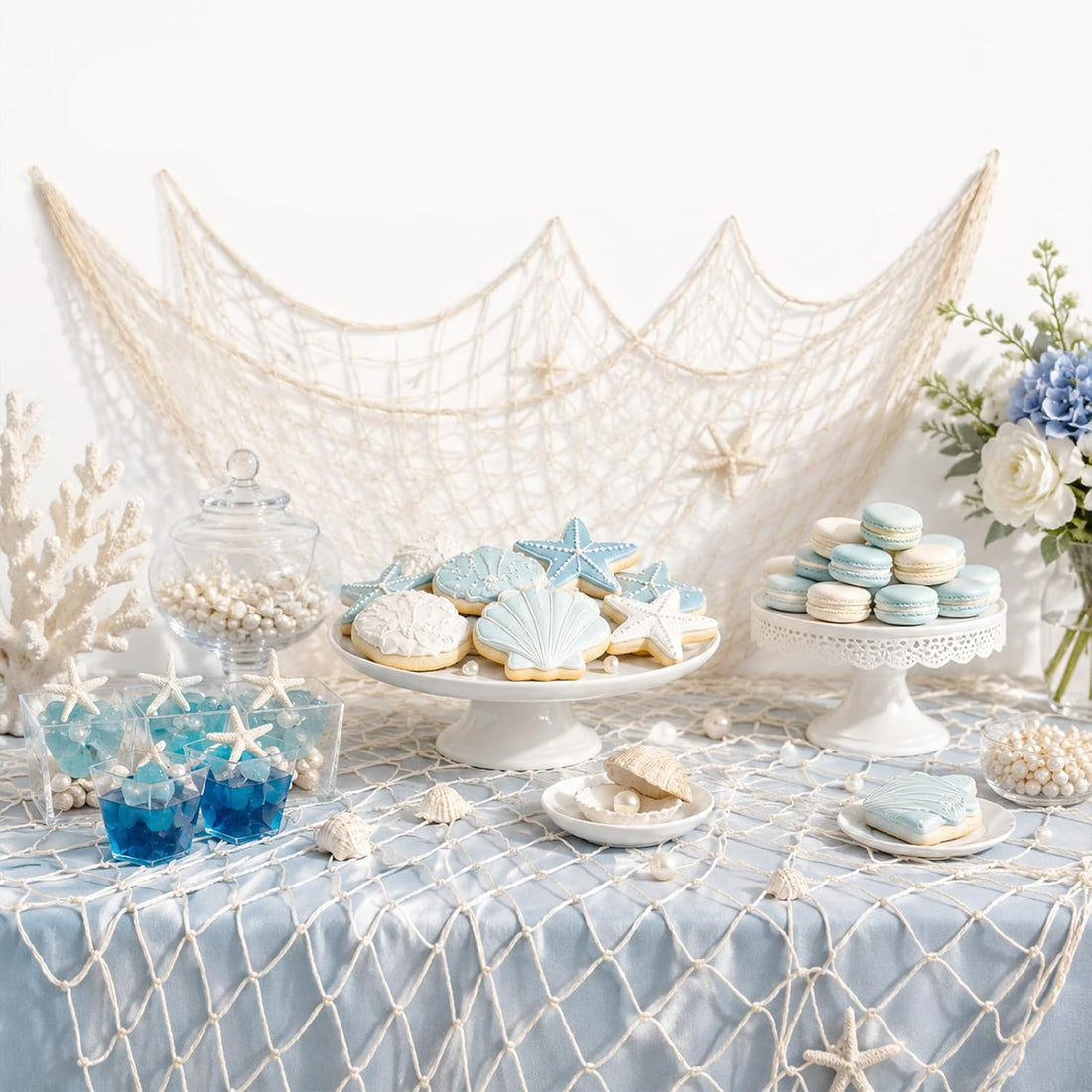 2 Pcs Fish Net Decorations, Natural Cotton Fishing Net Decor