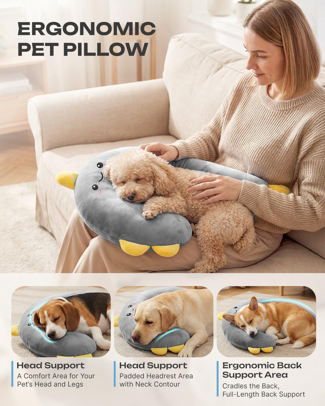 Losape Dog Calming Pillow, Soft Pet Pillows for Small Dogs and Cats