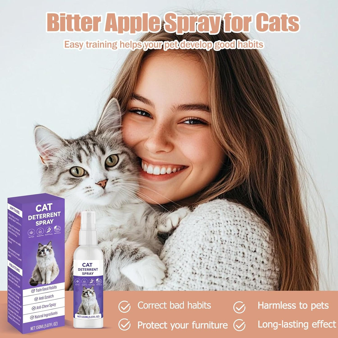 Bitter Apple Spray for Cats, Cat Deterrent Spray for Scratching