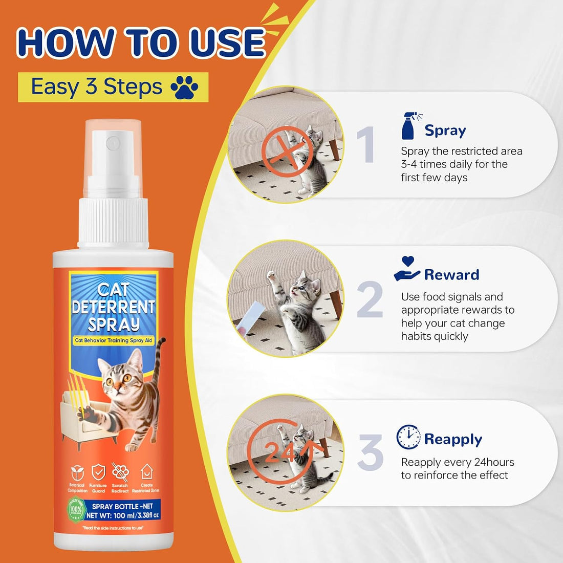 2 Pack Natural Plant Scent Cat Behavior Training Aid Spray