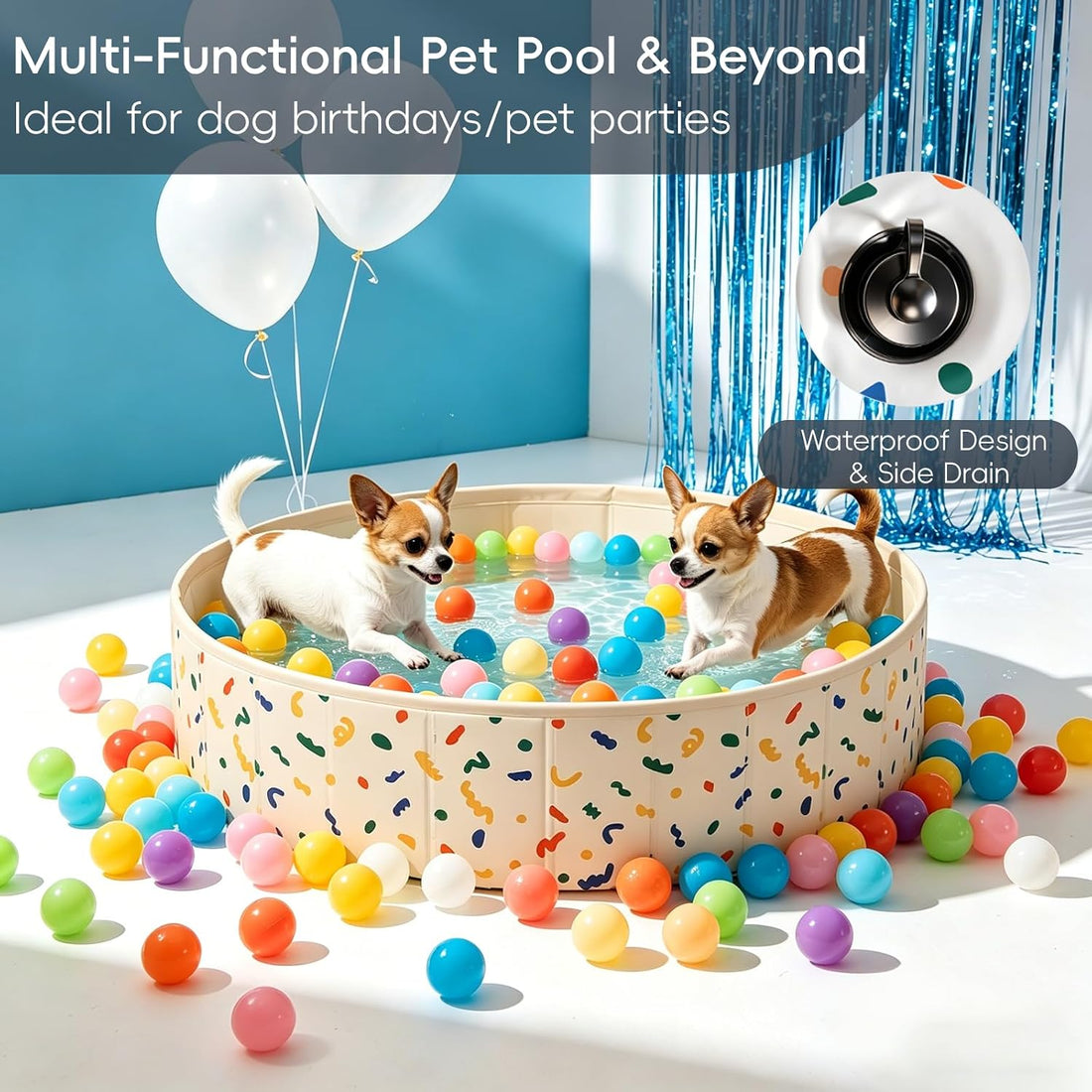 Foldable Dog Ball Pit with 64 Balls Included & Dog Pool 2-in-1