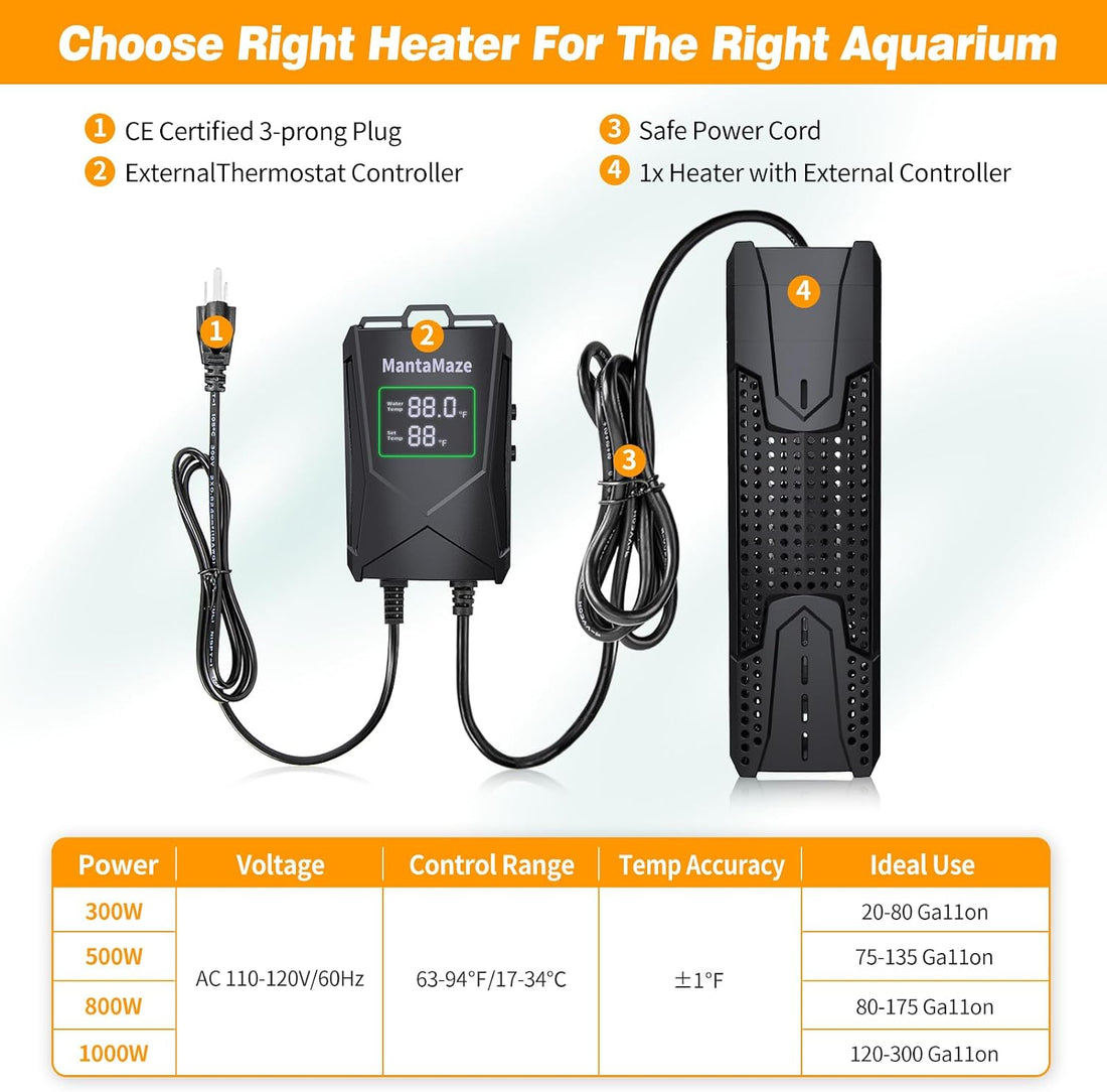 Submersible Aquarium Heater,300W/500W/800W/1000W Fish Tank Heater