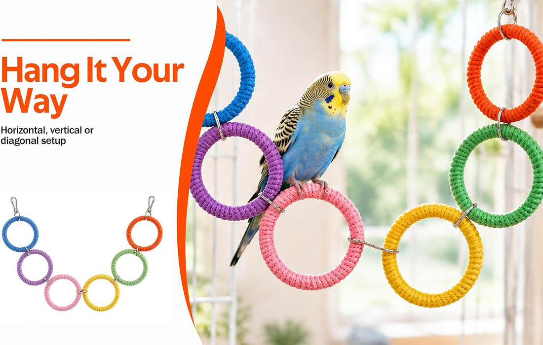 6-Ring Bird Swing Toy for Cage, Hanging Bird Rope Perch Toy