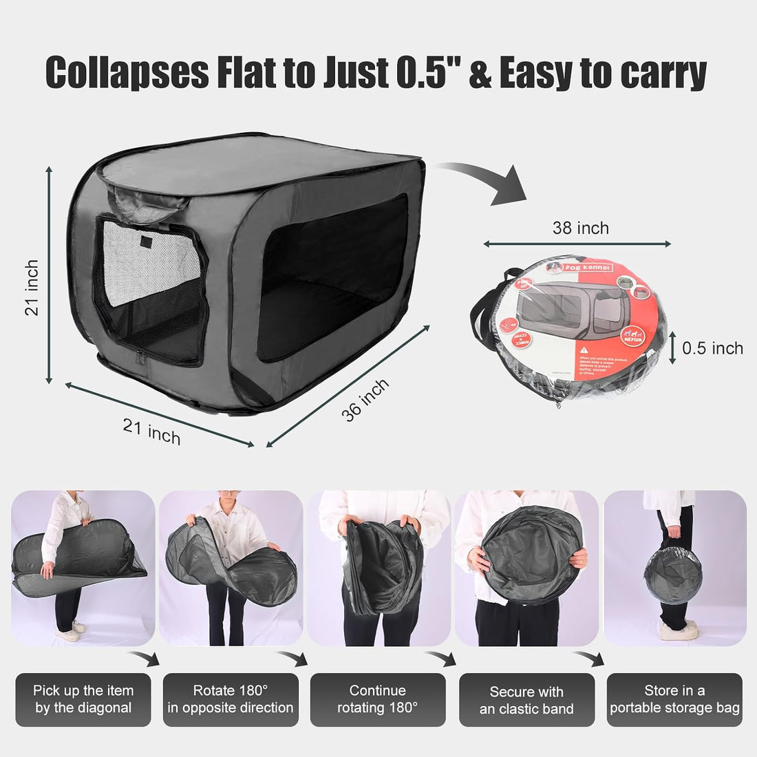 Foldable 36" Dog Crate for Medium Dogs