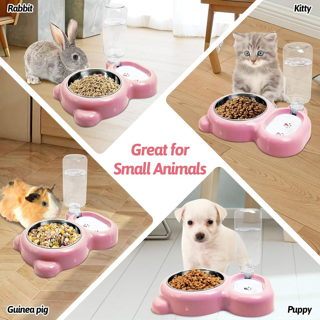Rabbit Double Bowls Bunny Automatic Water Dispenser Detachable