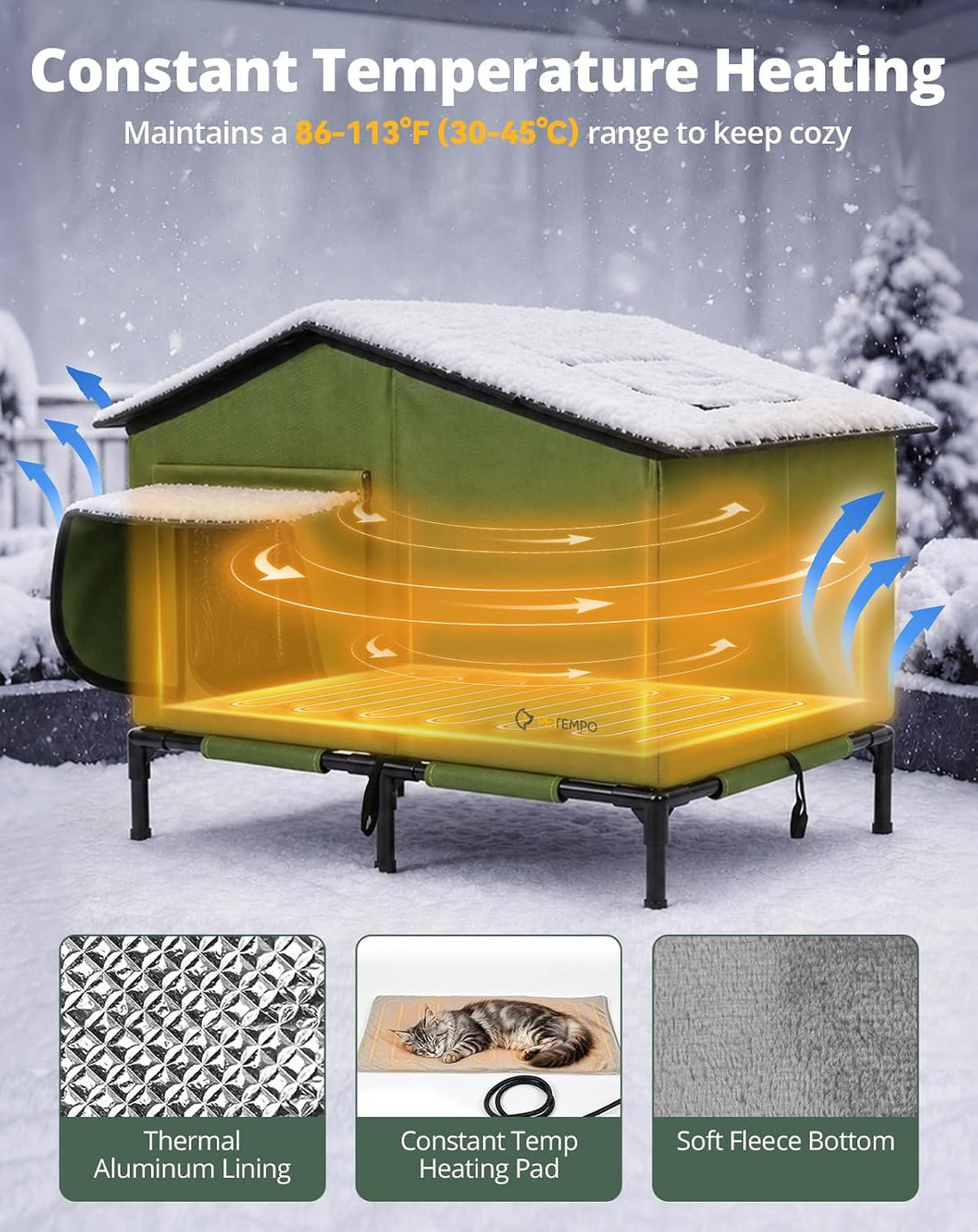 Heated Cat House for Outside Weatherproof in Winter, 20"x16"